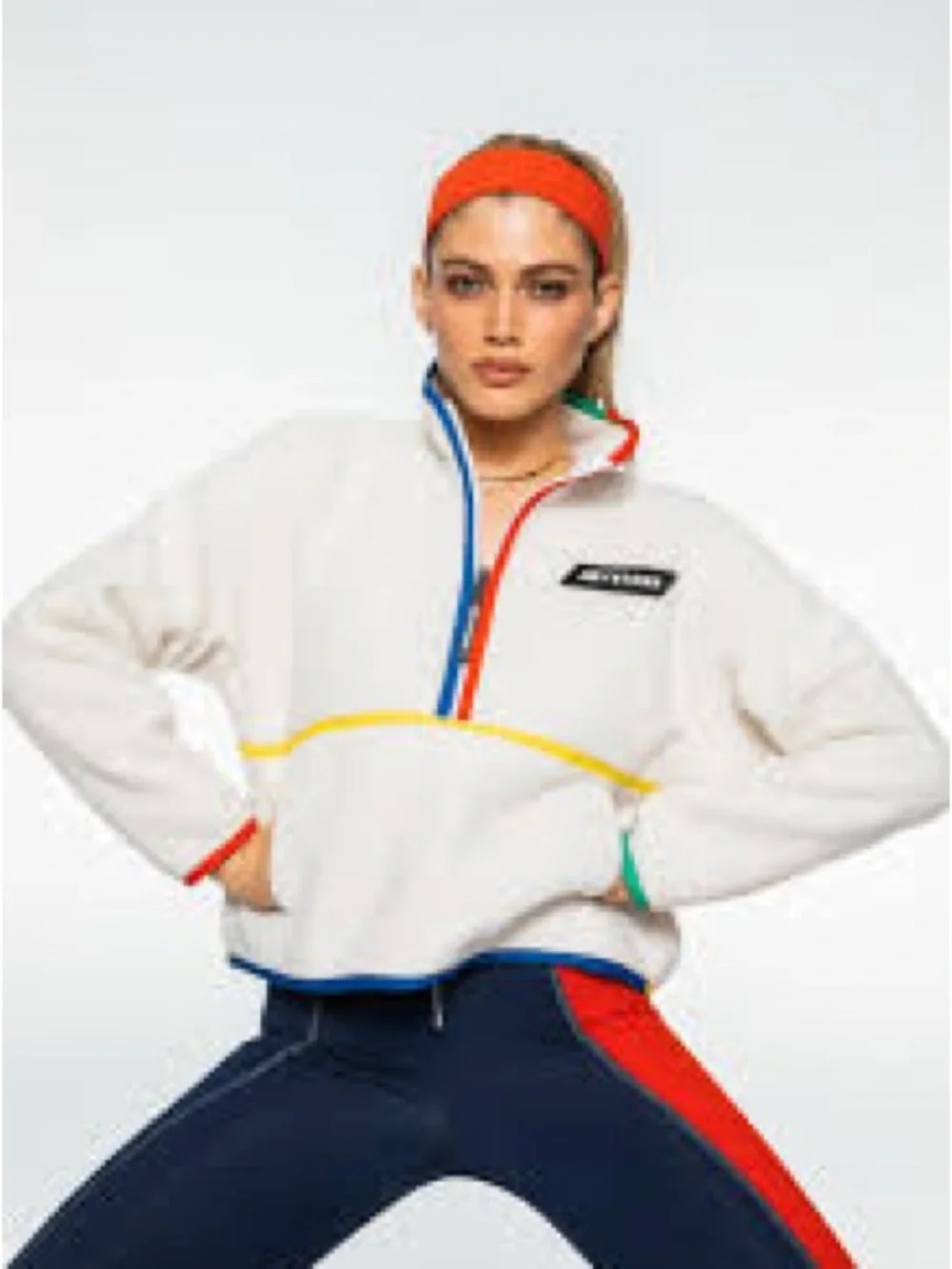 New Balance x Staud Sherpa Pullover | Sz Medium | off white with colored piping - Picture 1 of 9